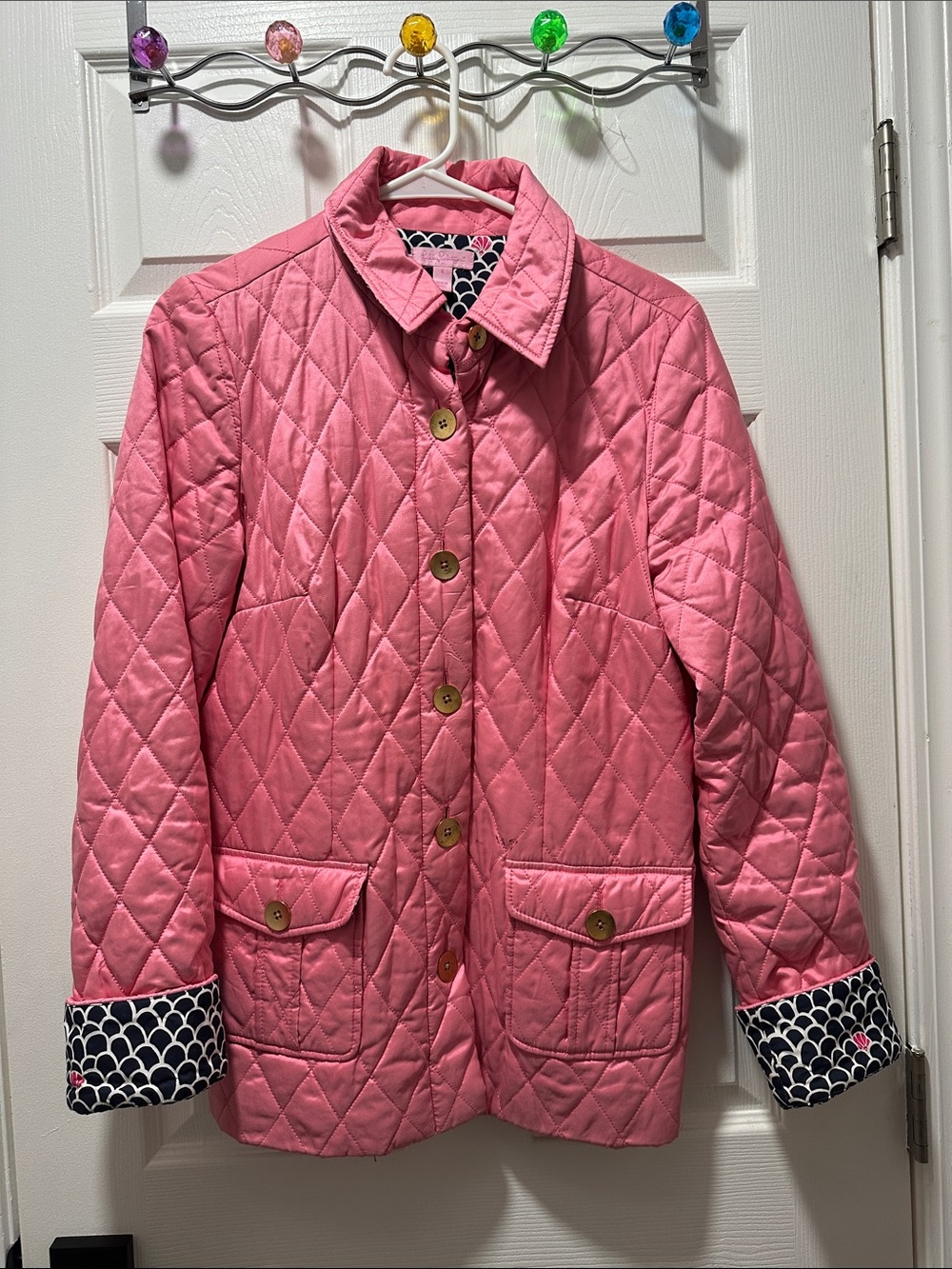 Lilly Pulitzer Quilted Pink Kids Jacket with Patterned Cuffs